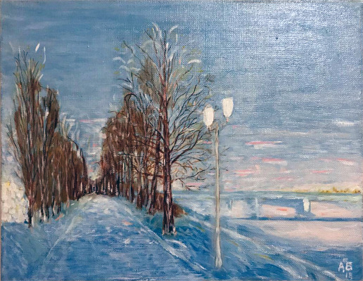 Картина "Набережная города Перми зимой", автор Алексей Береговой