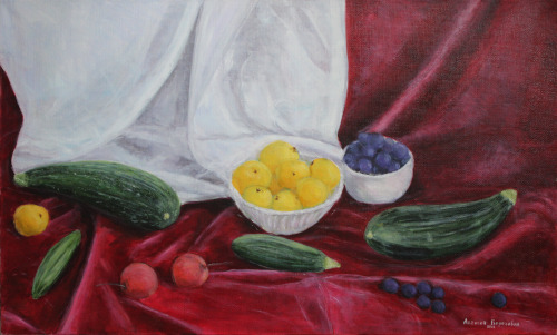 Картина "Натюрморт с кабачками, айвой и яблоками", автор Алексей Береговой