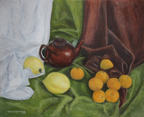Картина "Натюрморт с чайником и фруктами", автор Алексей Береговой