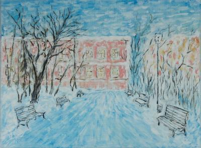 Картина "В сквере возле Театра оперы и балета в городе Перми зимой", автор Алексей Береговой